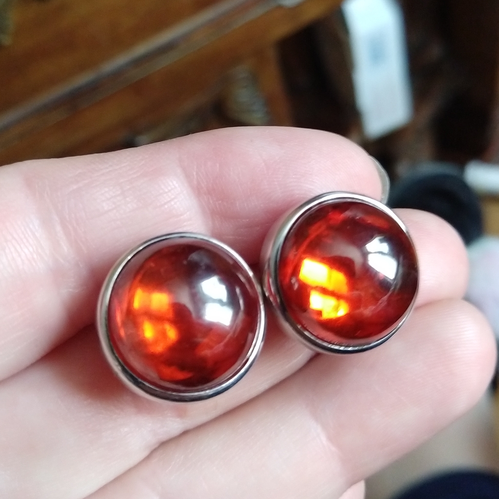 Belle Etoile Sterling Silver 925 Orange Glass Cabachons Earrings